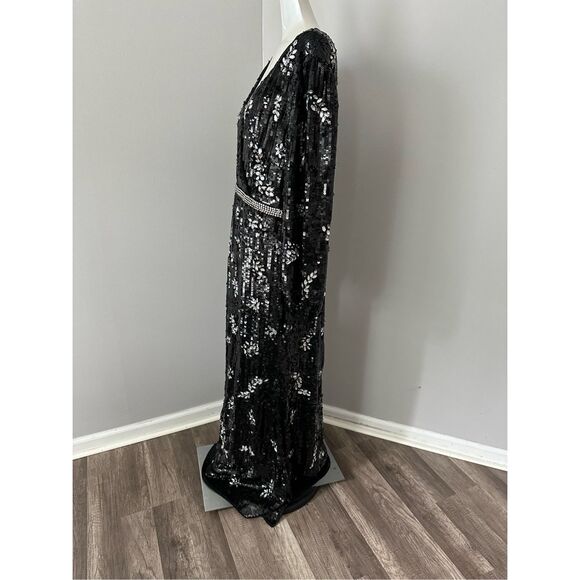 NWT MAC DUGGAL EMBELLISHED WRAP OVER BISHOP SLEEVE GOWN $1598 - Picture 9 of 11